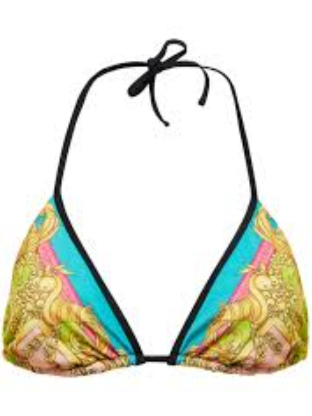 Versace Turquoise, Pink & Gold Triangle Bikini Top